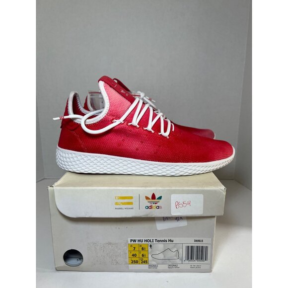 Adidas Pharrell Williams HU Scarlet Red White Men’s Size 7 Tennis Shoes DA9615 - Picture 1 of 6